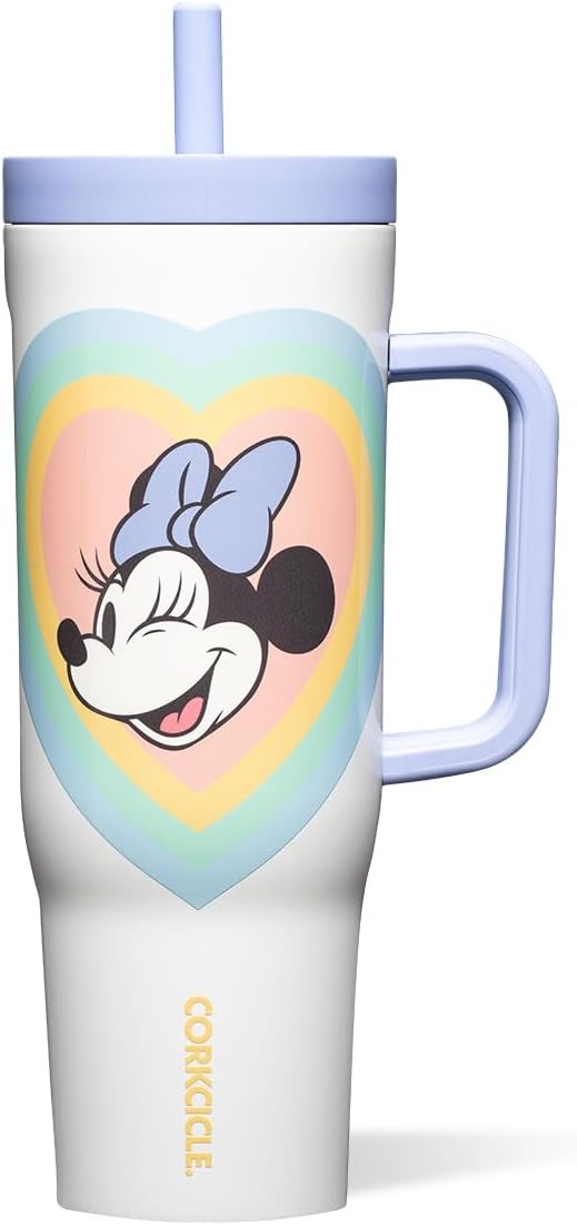 Cruiser Insulated Tumbler - Stainless Steel Tumbler with Handle & Straw, Leak Proof for Cold Drinks, Triple Insulated Spill Proof Cupholder Friendly BPA-Free 22oz Disney Mickey Retro Rainbow
