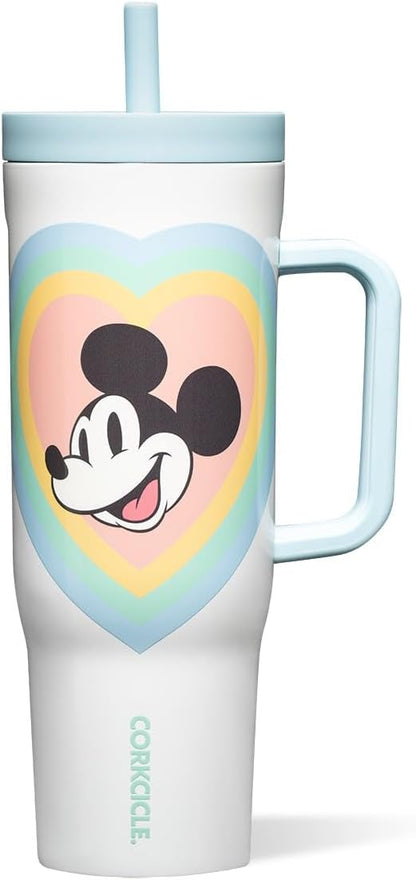 Cruiser Insulated Tumbler - Stainless Steel Tumbler with Handle & Straw, Leak Proof for Cold Drinks, Triple Insulated Spill Proof Cupholder Friendly BPA-Free 22oz Disney Mickey Retro Rainbow