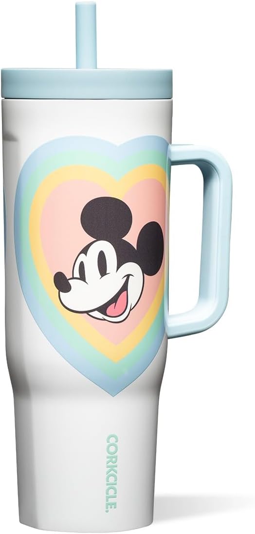 Cruiser Insulated Tumbler - Stainless Steel Tumbler with Handle & Straw, Leak Proof for Cold Drinks, Triple Insulated Spill Proof Cupholder Friendly BPA-Free 22oz Disney Mickey Retro Rainbow