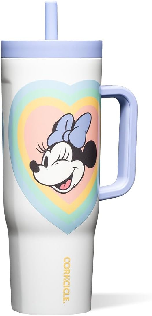 Cruiser Insulated Tumbler - Stainless Steel Tumbler with Handle & Straw, Leak Proof for Cold Drinks, Triple Insulated Spill Proof Cupholder Friendly BPA-Free 22oz Disney Mickey Retro Rainbow