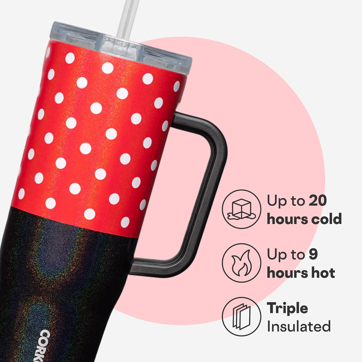 Cruiser Insulated Tumbler - Stainless Steel Tumbler with Handle & Straw, Leak Proof for Cold Drinks, Triple Insulated Spill Proof Cupholder Friendly BPA-Free 22oz Disney Mickey Retro Rainbow
