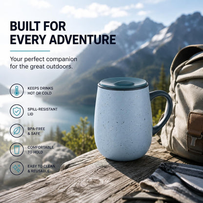 SereneSip 16oz Insulated Coffee Mug with Sliding Lid | Vacuum Sealed Stainless Steel Tumbler | BPA-Free, No Sweat Office Cup (Speckled Blue)
