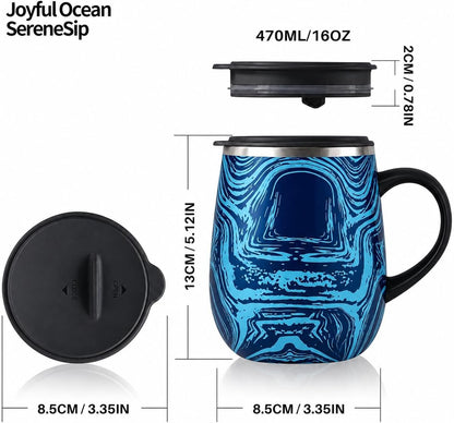 SereneSip 16oz Insulated Coffee Mug with Sliding Lid | Vacuum Sealed Stainless Steel Tumbler | BPA-Free, No Sweat Office Cup (Speckled Blue)