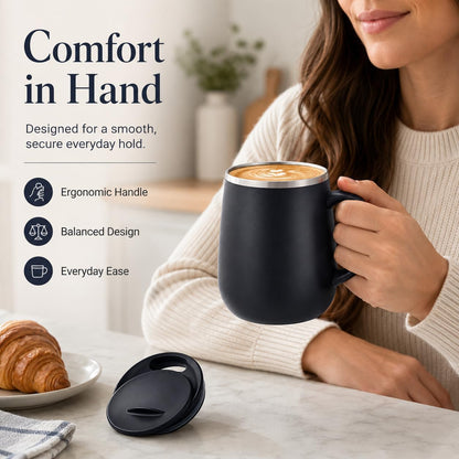 SereneSip 16oz Insulated Coffee Mug with Sliding Lid | Vacuum Sealed Stainless Steel Tumbler | BPA-Free, No Sweat Office Cup (Speckled Blue)
