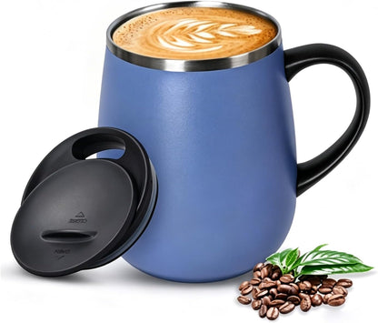 SereneSip 16oz Insulated Coffee Mug with Sliding Lid | Vacuum Sealed Stainless Steel Tumbler | BPA-Free, No Sweat Office Cup (Speckled Blue)