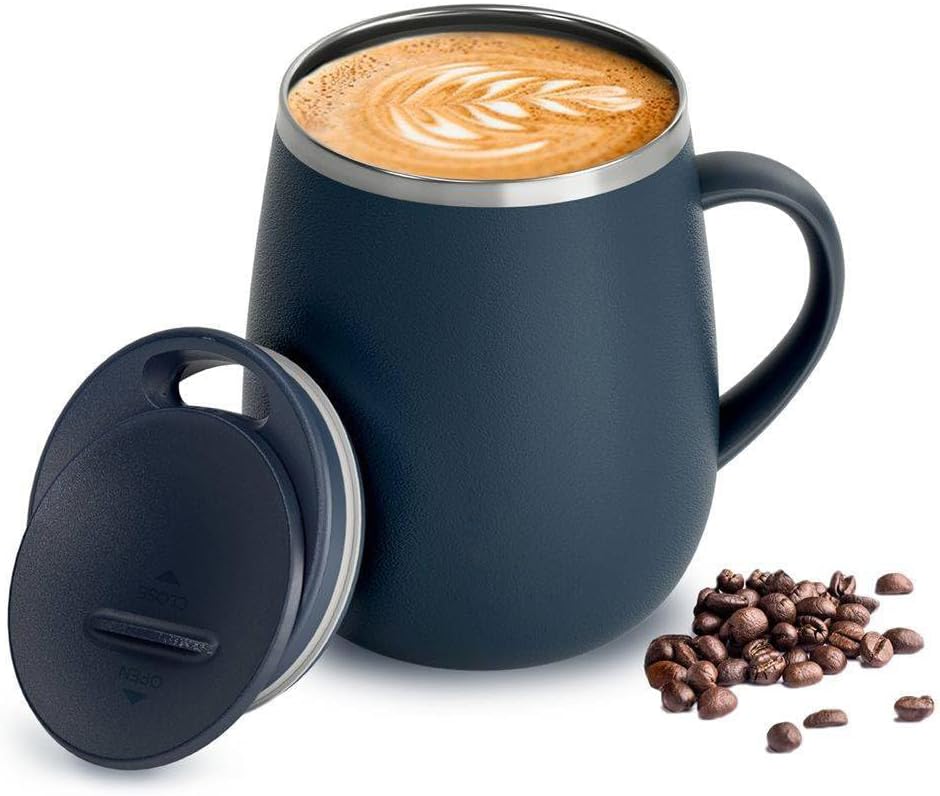 SereneSip 16oz Insulated Coffee Mug with Sliding Lid | Vacuum Sealed Stainless Steel Tumbler | BPA-Free, No Sweat Office Cup (Speckled Blue)