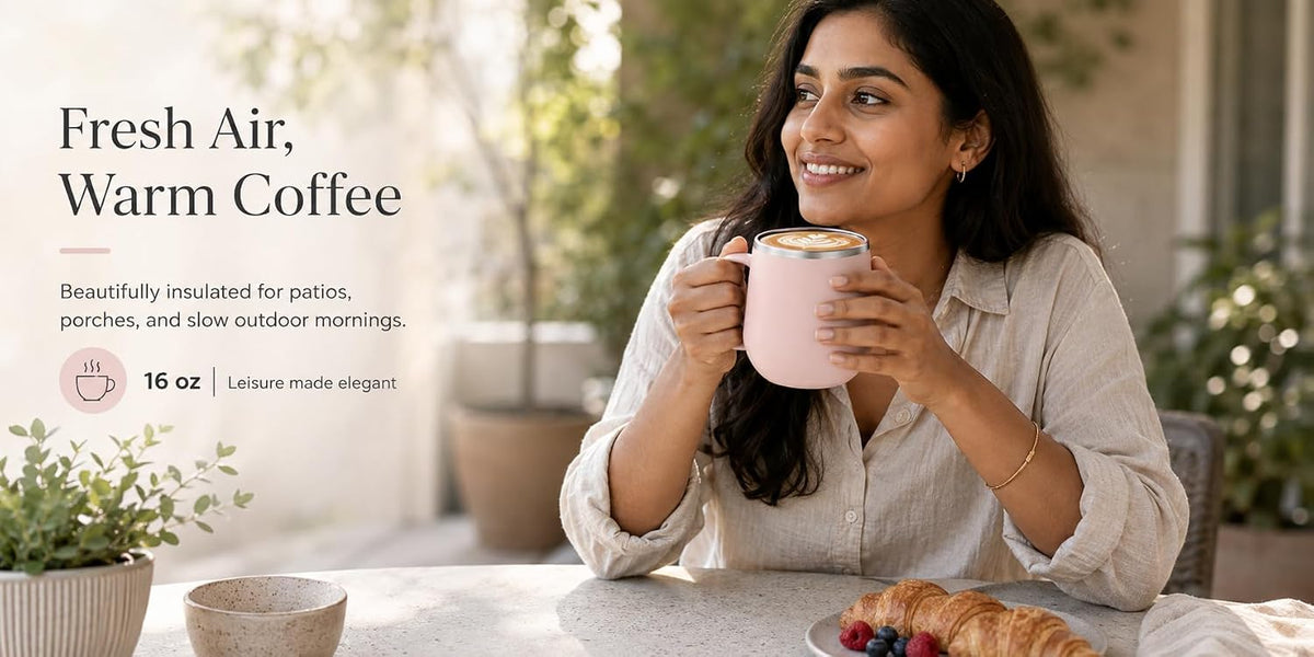 SereneSip 16oz Insulated Coffee Mug with Sliding Lid | Vacuum Sealed Stainless Steel Tumbler | BPA-Free, No Sweat Office Cup (Speckled Blue)