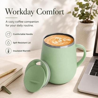 SereneSip 16oz Insulated Coffee Mug with Sliding Lid | Vacuum Sealed Stainless Steel Tumbler | BPA-Free, No Sweat Office Cup (Speckled Blue)