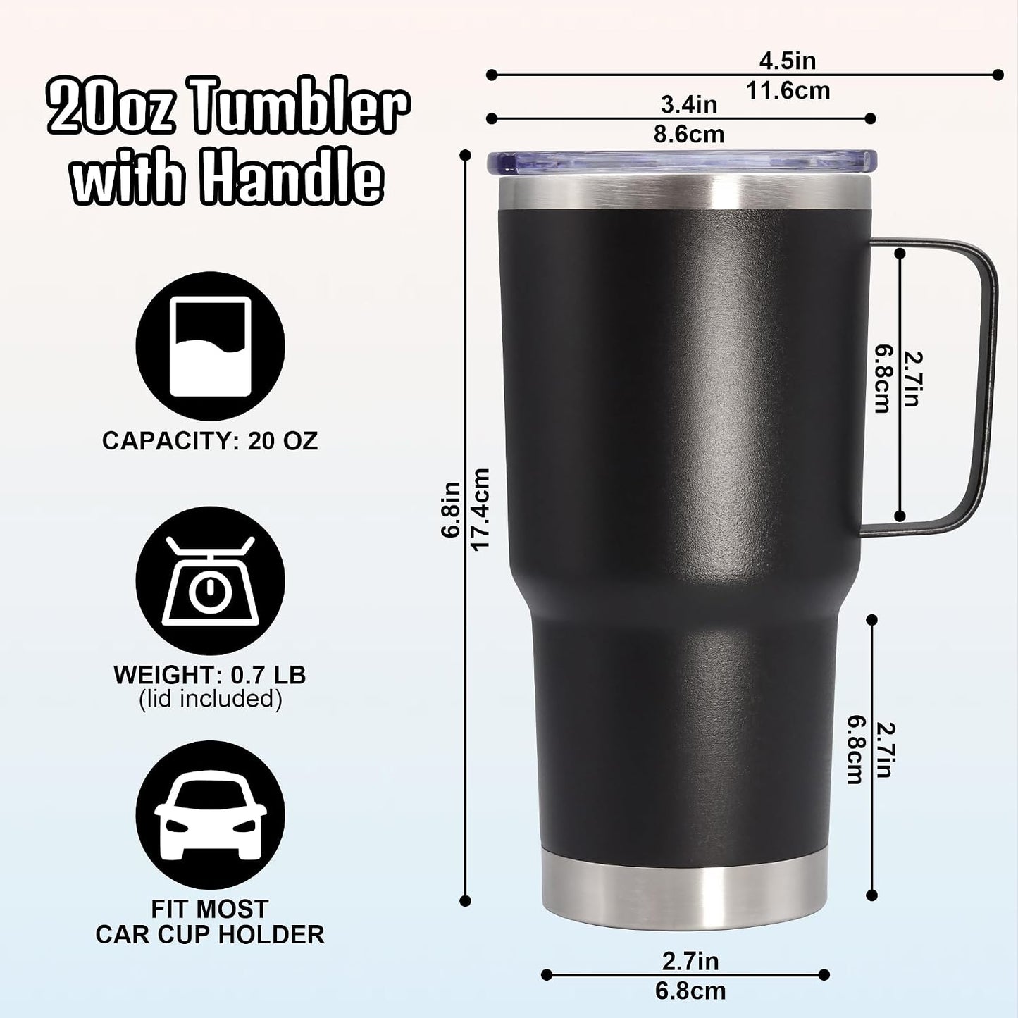 20 oz Tumbler with Handle and Lid Insulated Travel Coffee Mug LightBlue 1P | Stainless Steel Tumbler, coffee tumbler with handle,Spill Proof Double Wall Vacuum Tumbler Cup Keep Drink Hot & Cold