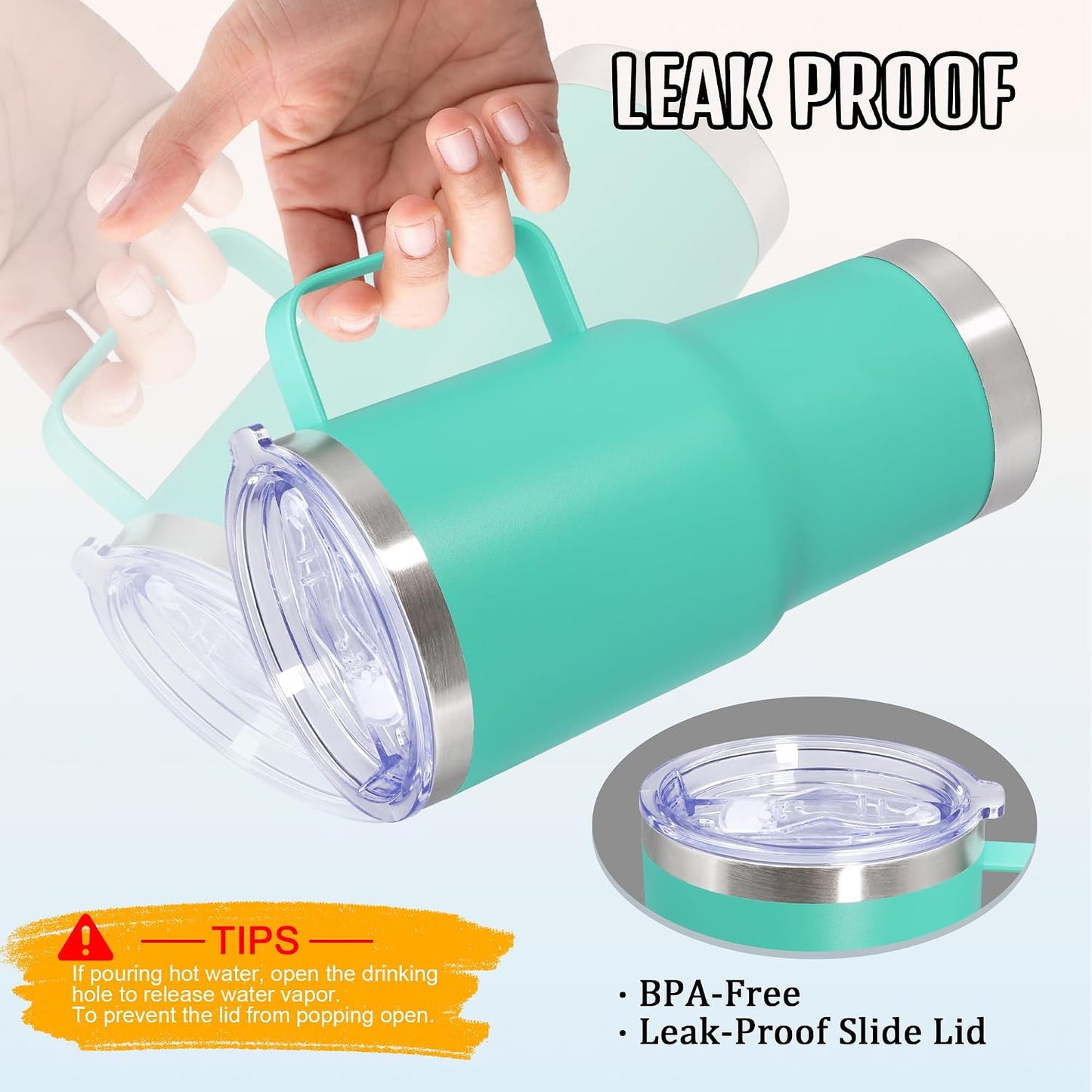 20 oz Tumbler with Handle and Lid Insulated Travel Coffee Mug LightBlue 1P | Stainless Steel Tumbler, coffee tumbler with handle,Spill Proof Double Wall Vacuum Tumbler Cup Keep Drink Hot & Cold