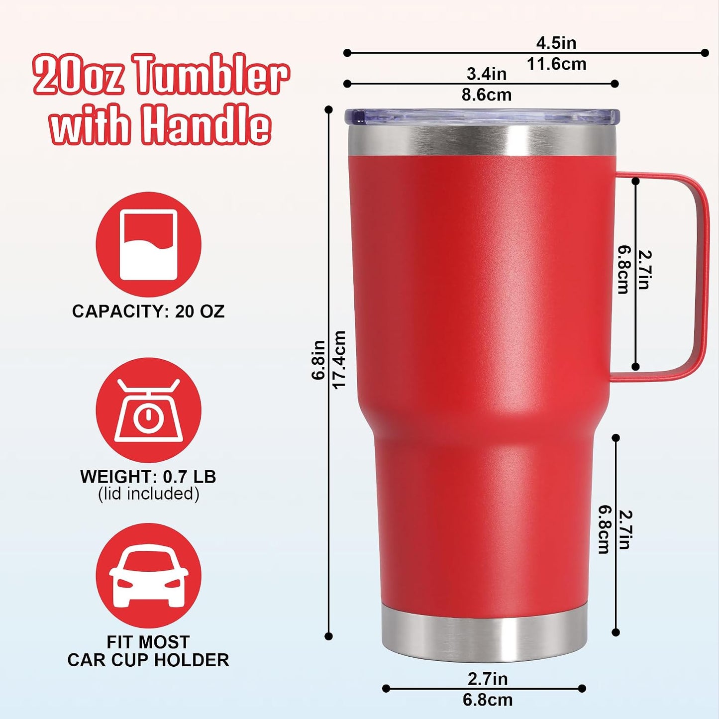 20 oz Tumbler with Handle and Lid Insulated Travel Coffee Mug LightBlue 1P | Stainless Steel Tumbler, coffee tumbler with handle,Spill Proof Double Wall Vacuum Tumbler Cup Keep Drink Hot & Cold