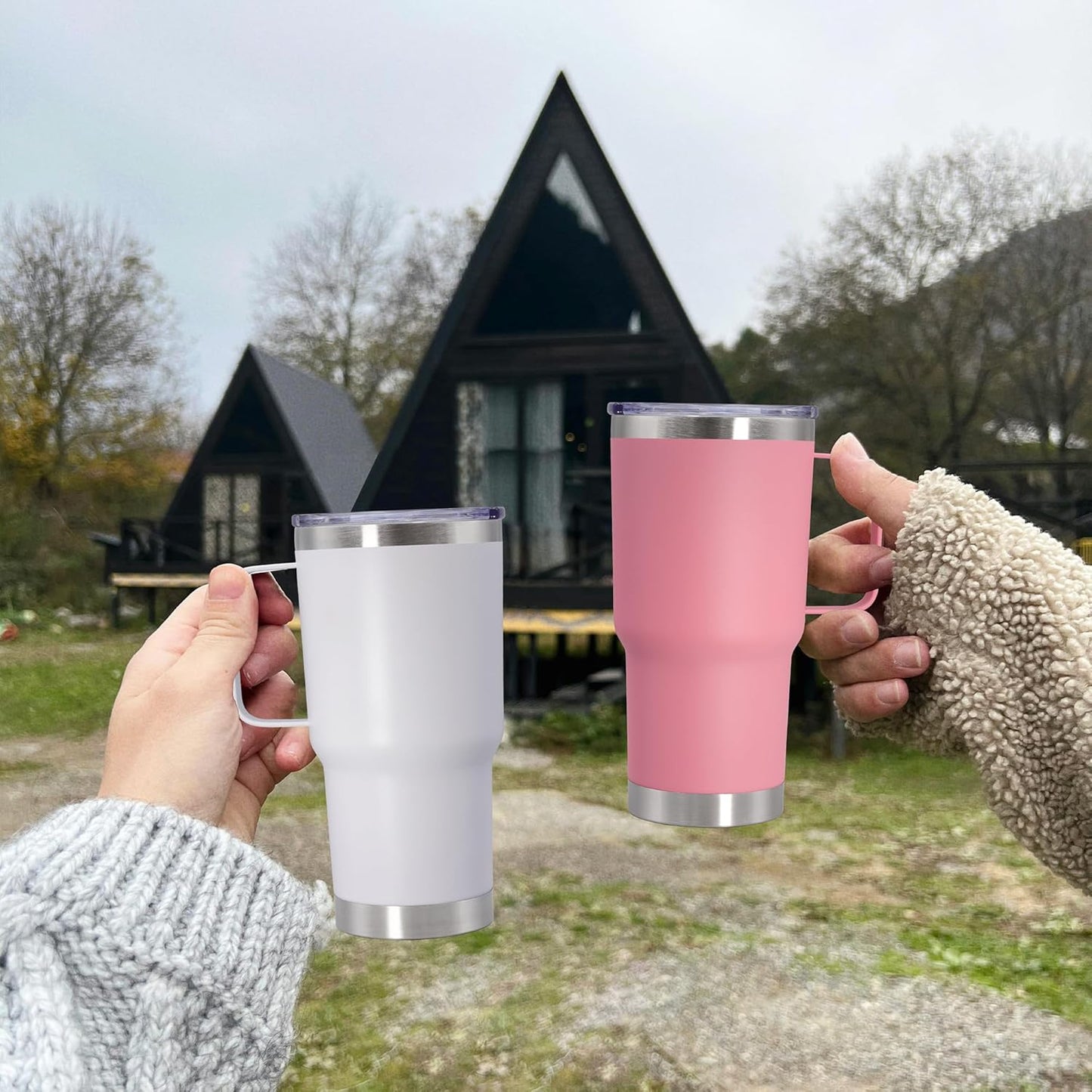 20 oz Tumbler with Handle and Lid Insulated Travel Coffee Mug LightBlue 1P | Stainless Steel Tumbler, coffee tumbler with handle,Spill Proof Double Wall Vacuum Tumbler Cup Keep Drink Hot & Cold