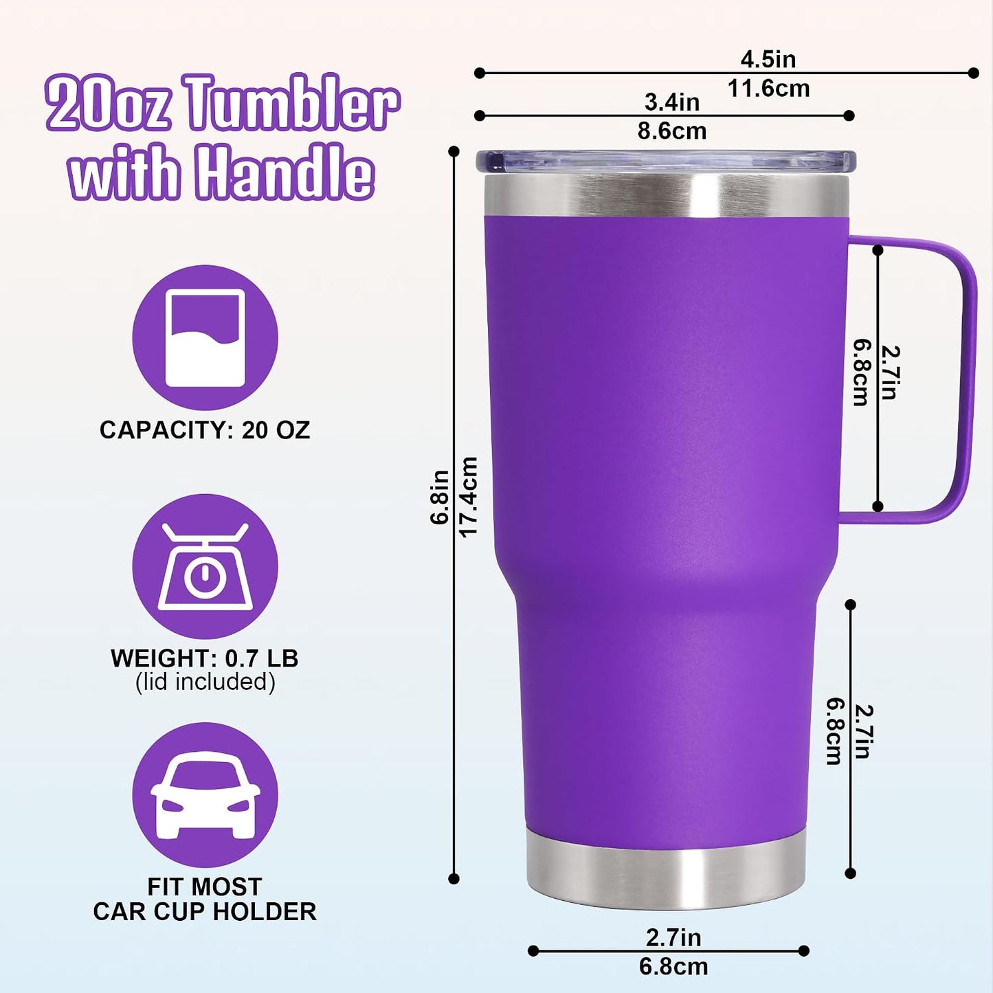 20 oz Tumbler with Handle and Lid Insulated Travel Coffee Mug LightBlue 1P | Stainless Steel Tumbler, coffee tumbler with handle,Spill Proof Double Wall Vacuum Tumbler Cup Keep Drink Hot & Cold