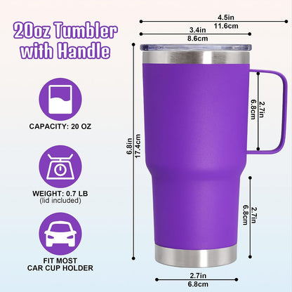 20 oz Tumbler with Handle and Lid Insulated Travel Coffee Mug LightBlue 1P | Stainless Steel Tumbler, coffee tumbler with handle,Spill Proof Double Wall Vacuum Tumbler Cup Keep Drink Hot & Cold