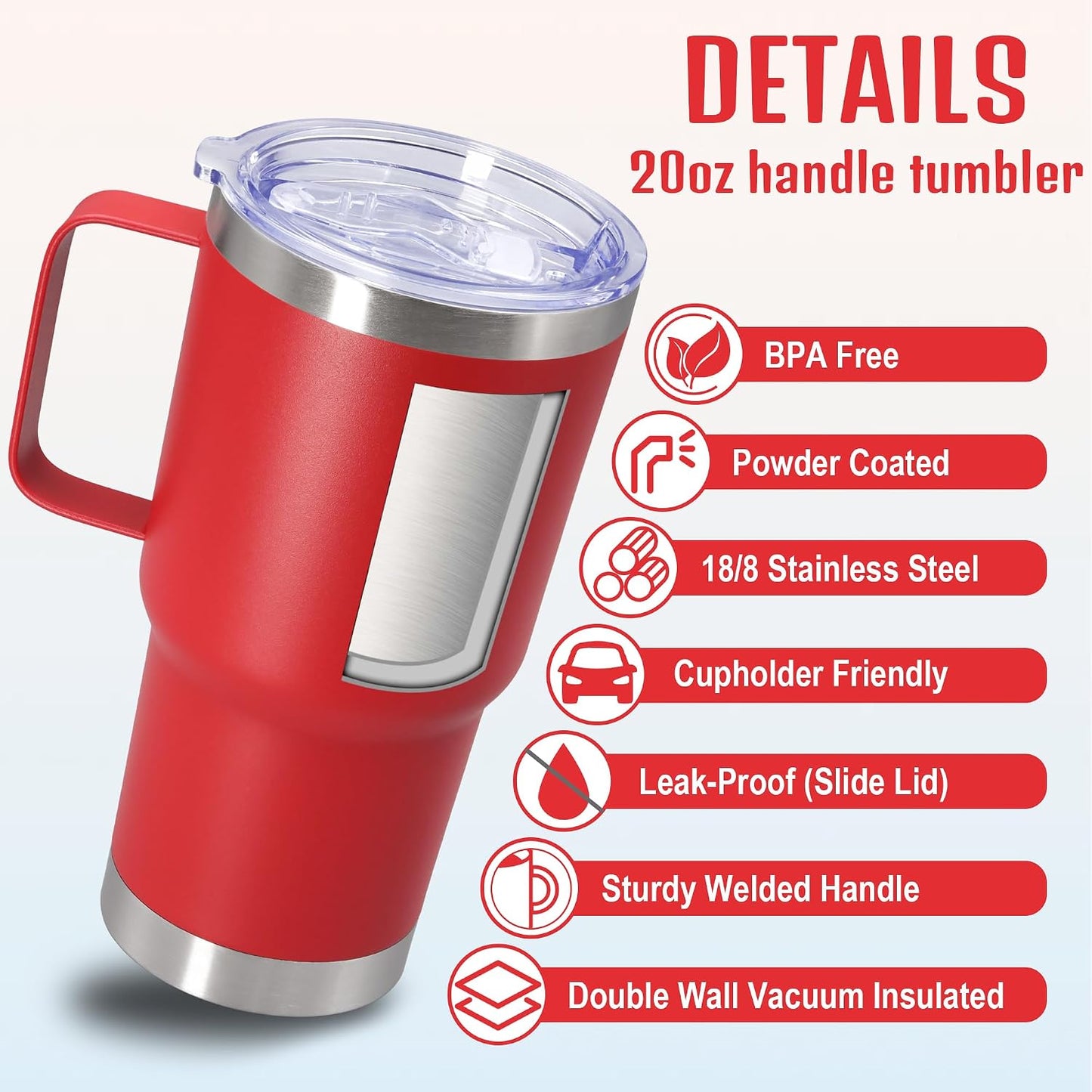 20 oz Tumbler with Handle and Lid Insulated Travel Coffee Mug LightBlue 1P | Stainless Steel Tumbler, coffee tumbler with handle,Spill Proof Double Wall Vacuum Tumbler Cup Keep Drink Hot & Cold