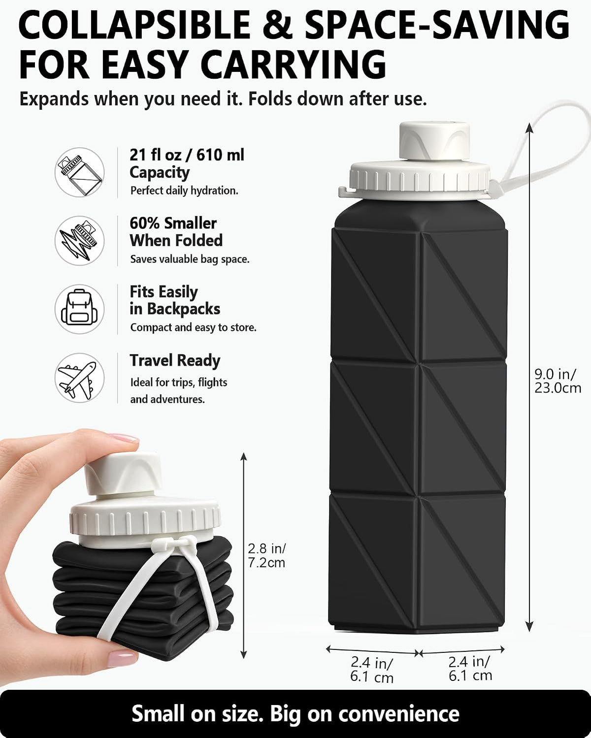 Collapsible Water Bottles, 24 oz (720 ml), Portable Travel Water Bottle