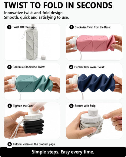 Collapsible Water Bottles, 24 oz (720 ml), Portable Travel Water Bottle