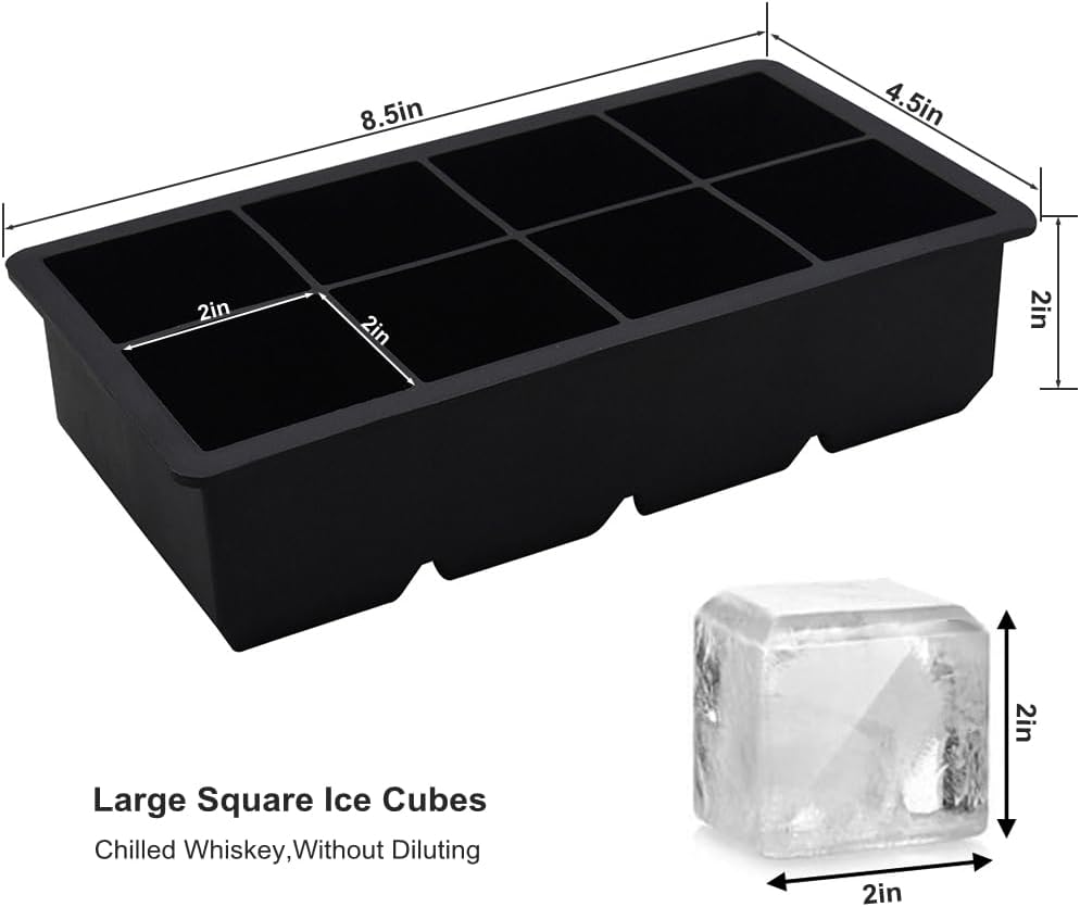 Large Ice Cube Tray for Whiskey,2 Pack,16 Slow-melting 2"Square Cubes