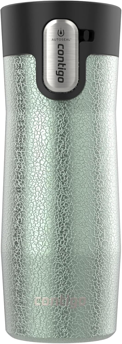 AUTOSEAL West Loop Vacuum-Insulated Stainless Steel Travel Mug with Easy-Clean Lid, 12oz, Glacier Frosted Pearl
