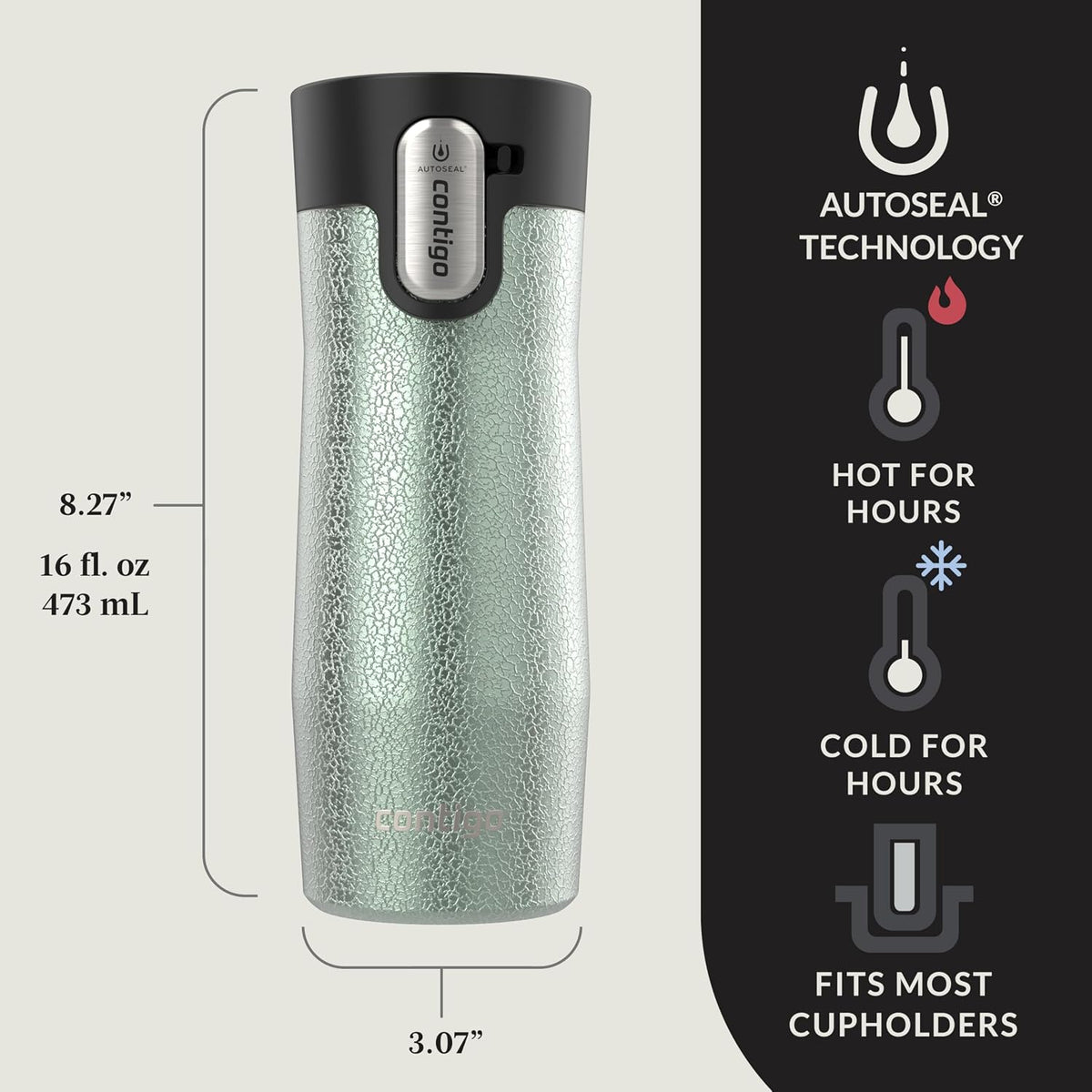 AUTOSEAL West Loop Vacuum-Insulated Stainless Steel Travel Mug with Easy-Clean Lid, 12oz, Glacier Frosted Pearl
