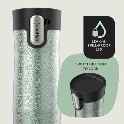 AUTOSEAL West Loop Vacuum-Insulated Stainless Steel Travel Mug with Easy-Clean Lid, 12oz, Glacier Frosted Pearl
