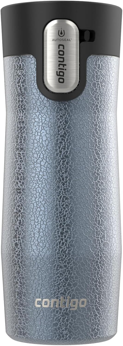 AUTOSEAL West Loop Vacuum-Insulated Stainless Steel Travel Mug with Easy-Clean Lid, 12oz, Glacier Frosted Pearl