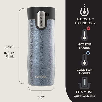 AUTOSEAL West Loop Vacuum-Insulated Stainless Steel Travel Mug with Easy-Clean Lid, 12oz, Glacier Frosted Pearl