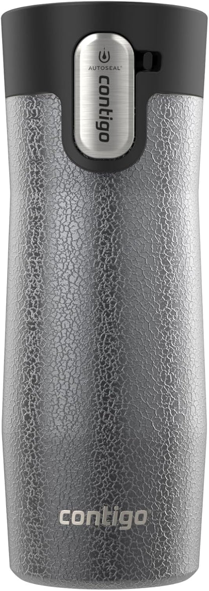 AUTOSEAL West Loop Vacuum-Insulated Stainless Steel Travel Mug with Easy-Clean Lid, 12oz, Glacier Frosted Pearl