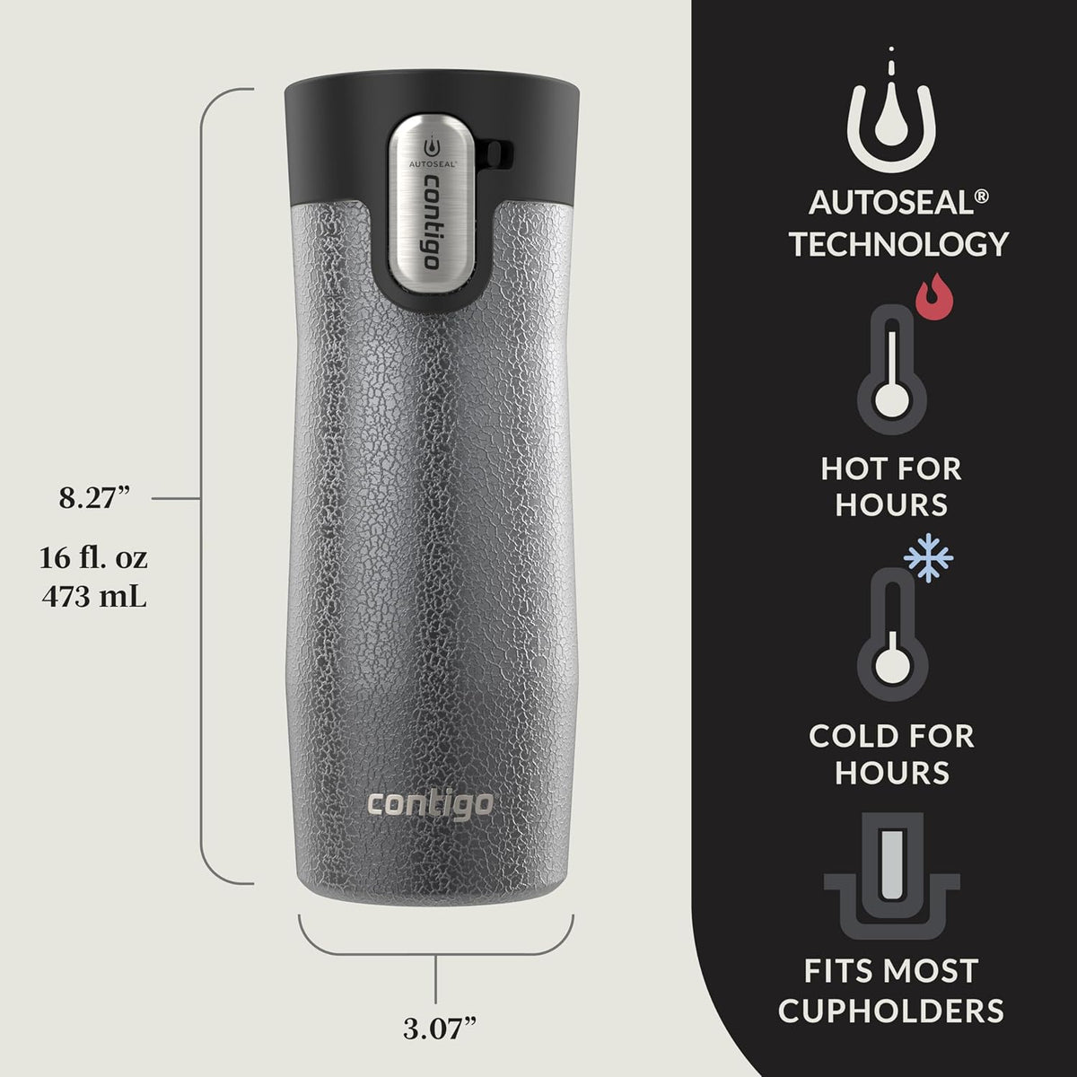 AUTOSEAL West Loop Vacuum-Insulated Stainless Steel Travel Mug with Easy-Clean Lid, 12oz, Glacier Frosted Pearl