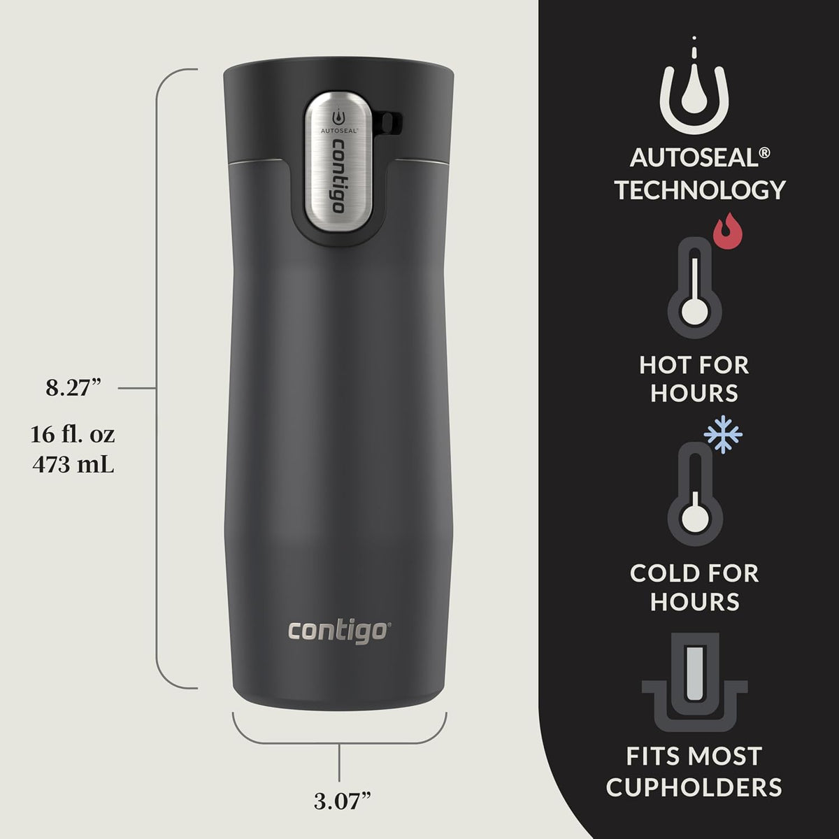 AUTOSEAL West Loop Vacuum-Insulated Stainless Steel Travel Mug with Easy-Clean Lid, 12oz, Glacier Frosted Pearl