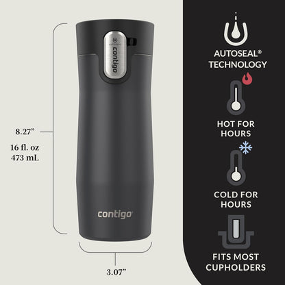 AUTOSEAL West Loop Vacuum-Insulated Stainless Steel Travel Mug with Easy-Clean Lid, 12oz, Glacier Frosted Pearl