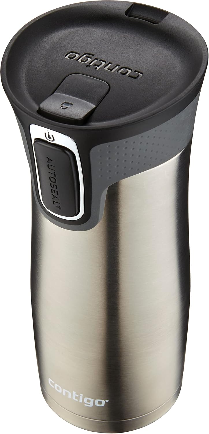 AUTOSEAL West Loop Vacuum-Insulated Stainless Steel Travel Mug with Easy-Clean Lid, 12oz, Glacier Frosted Pearl