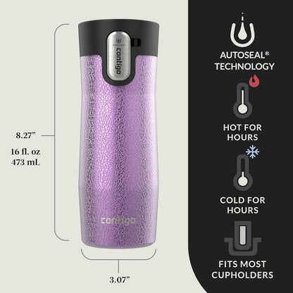 AUTOSEAL West Loop Vacuum-Insulated Stainless Steel Travel Mug with Easy-Clean Lid, 12oz, Glacier Frosted Pearl