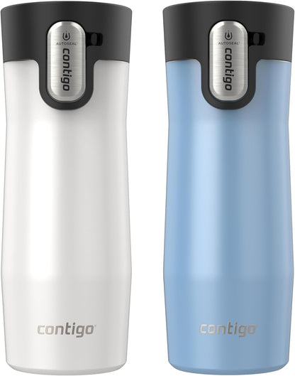 AUTOSEAL West Loop Vacuum-Insulated Stainless Steel Travel Mug with Easy-Clean Lid, 12oz, Glacier Frosted Pearl