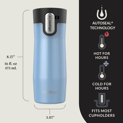 AUTOSEAL West Loop Vacuum-Insulated Stainless Steel Travel Mug with Easy-Clean Lid, 12oz, Glacier Frosted Pearl