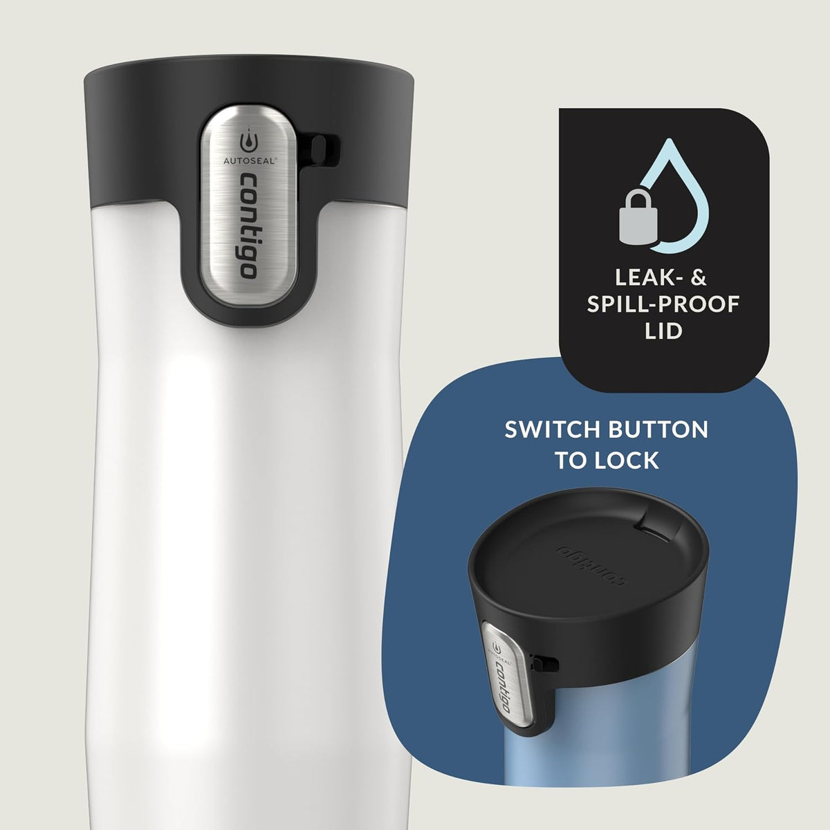 AUTOSEAL West Loop Vacuum-Insulated Stainless Steel Travel Mug with Easy-Clean Lid, 12oz, Glacier Frosted Pearl