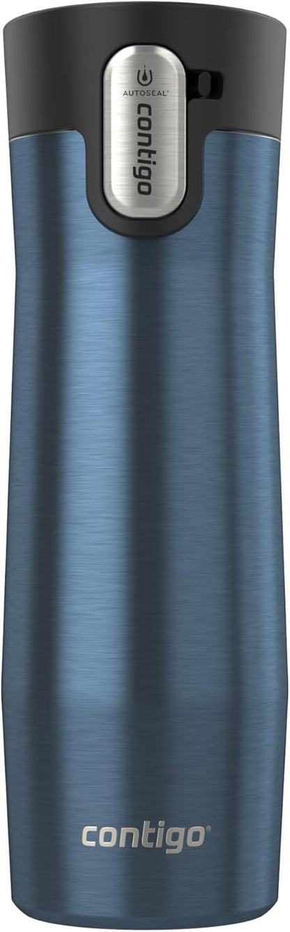 AUTOSEAL West Loop Vacuum-Insulated Stainless Steel Travel Mug with Easy-Clean Lid, 12oz, Glacier Frosted Pearl