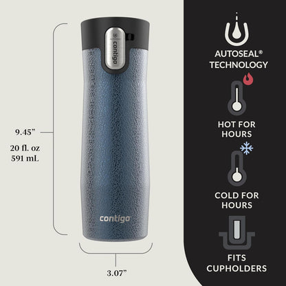 AUTOSEAL West Loop Vacuum-Insulated Stainless Steel Travel Mug with Easy-Clean Lid, 12oz, Glacier Frosted Pearl
