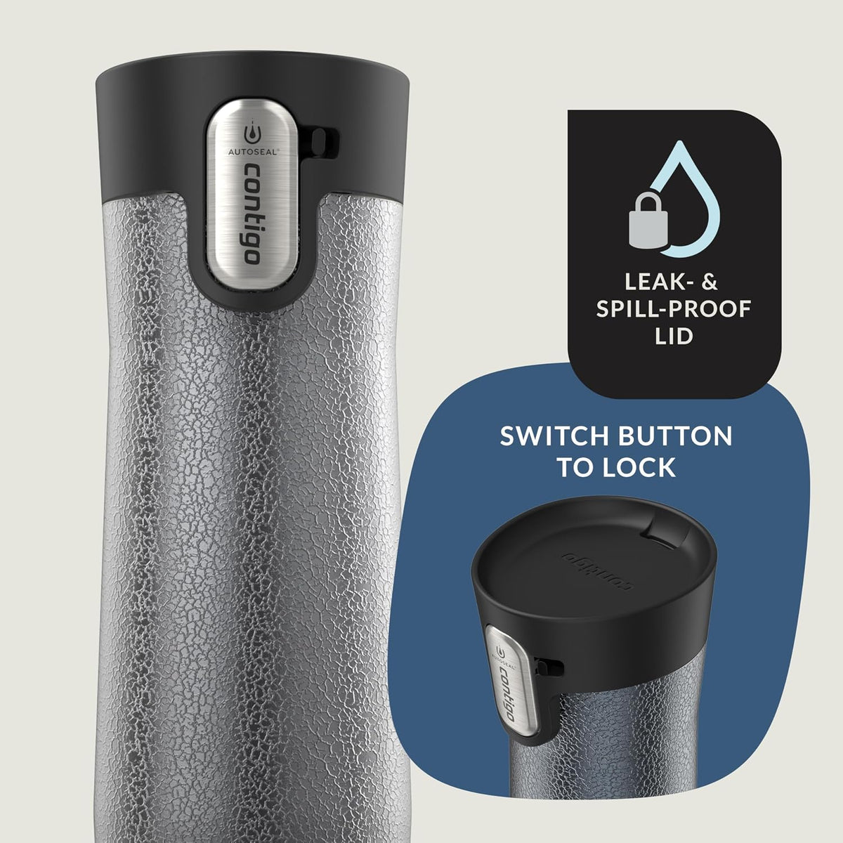 AUTOSEAL West Loop Vacuum-Insulated Stainless Steel Travel Mug with Easy-Clean Lid, 12oz, Glacier Frosted Pearl