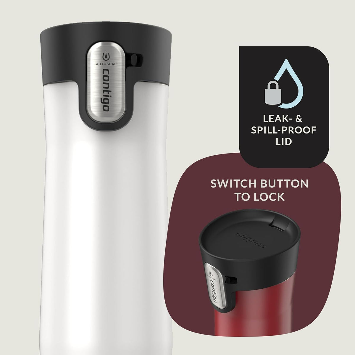 AUTOSEAL West Loop Vacuum-Insulated Stainless Steel Travel Mug with Easy-Clean Lid, 12oz, Glacier Frosted Pearl