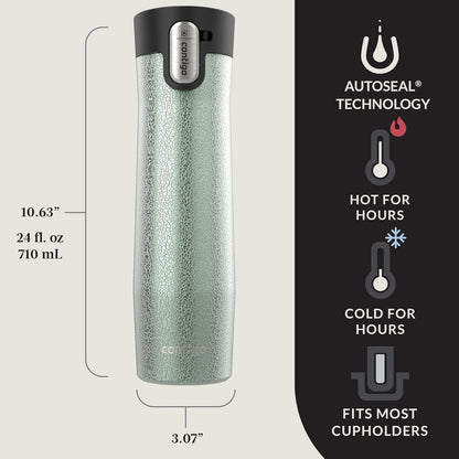 AUTOSEAL West Loop Vacuum-Insulated Stainless Steel Travel Mug with Easy-Clean Lid, 12oz, Glacier Frosted Pearl