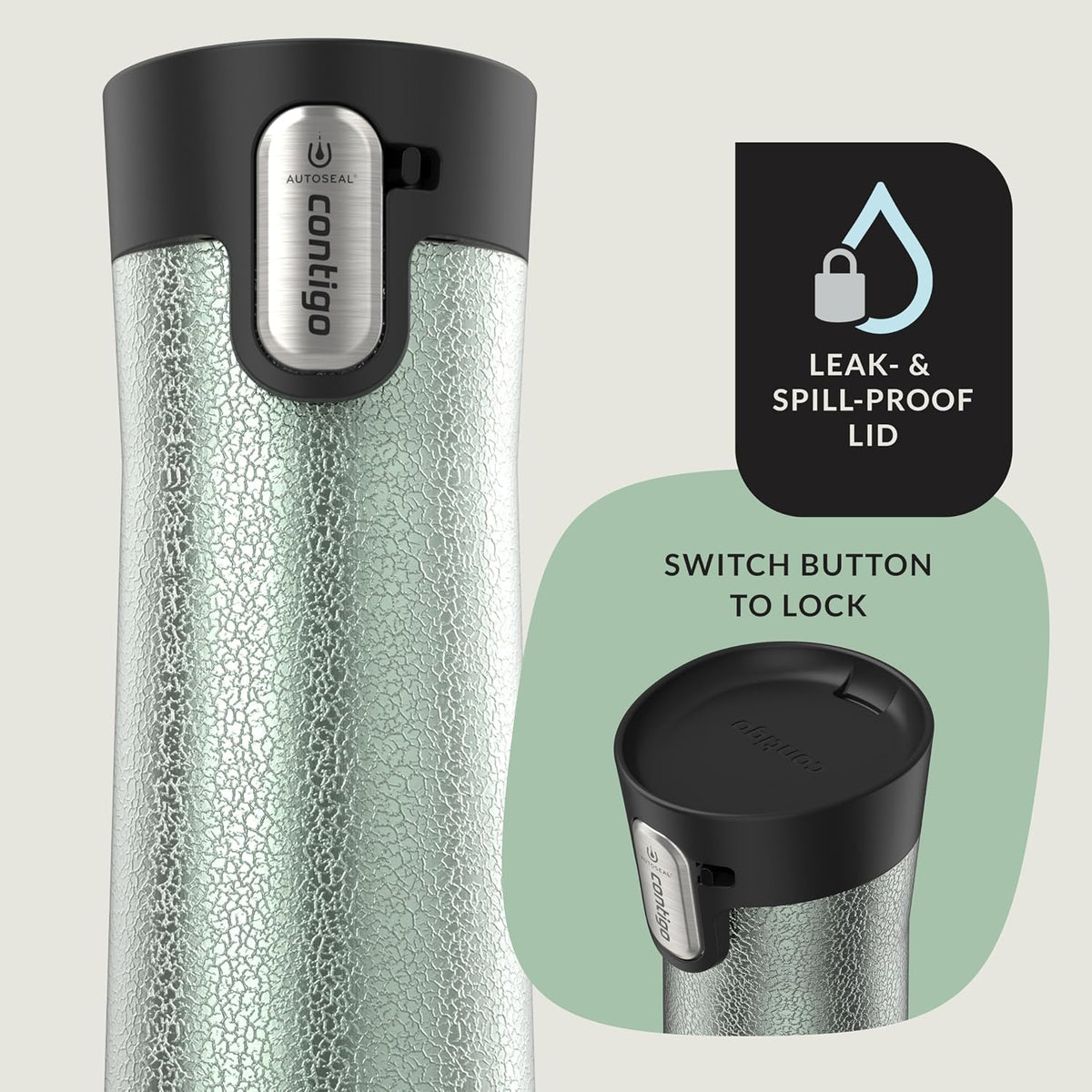AUTOSEAL West Loop Vacuum-Insulated Stainless Steel Travel Mug with Easy-Clean Lid, 12oz, Glacier Frosted Pearl