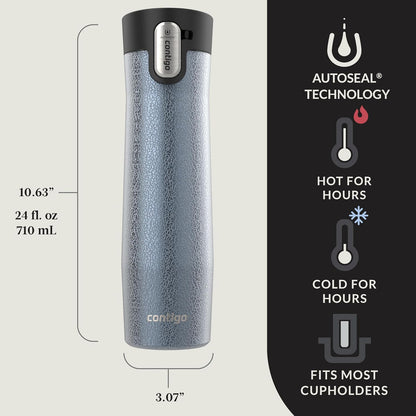 AUTOSEAL West Loop Vacuum-Insulated Stainless Steel Travel Mug with Easy-Clean Lid, 12oz, Glacier Frosted Pearl