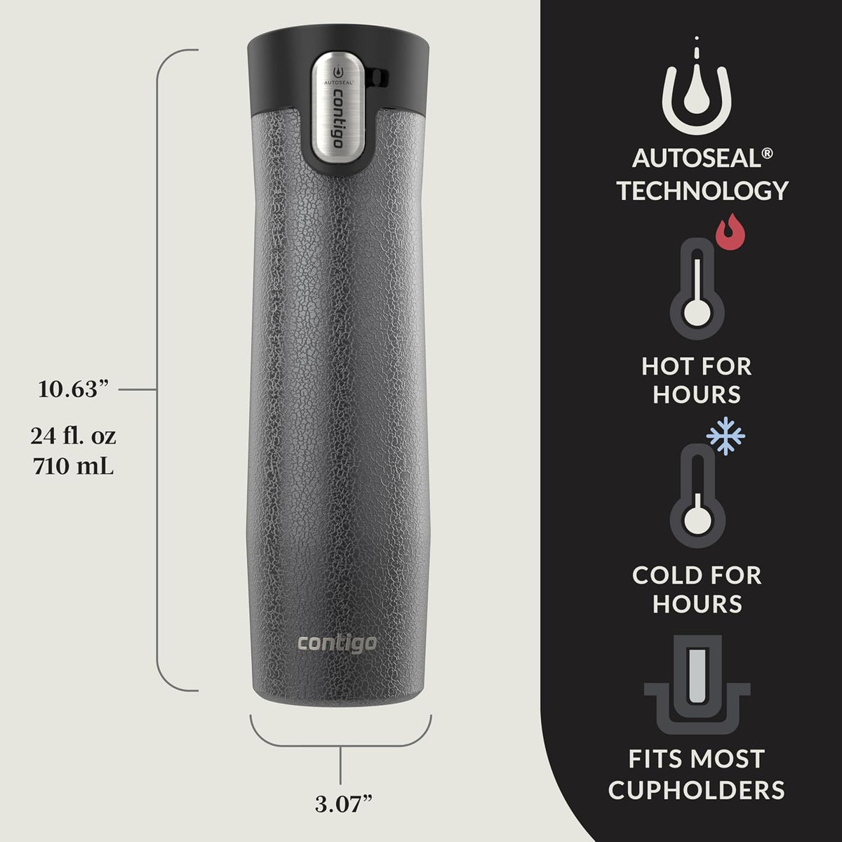 AUTOSEAL West Loop Vacuum-Insulated Stainless Steel Travel Mug with Easy-Clean Lid, 12oz, Glacier Frosted Pearl