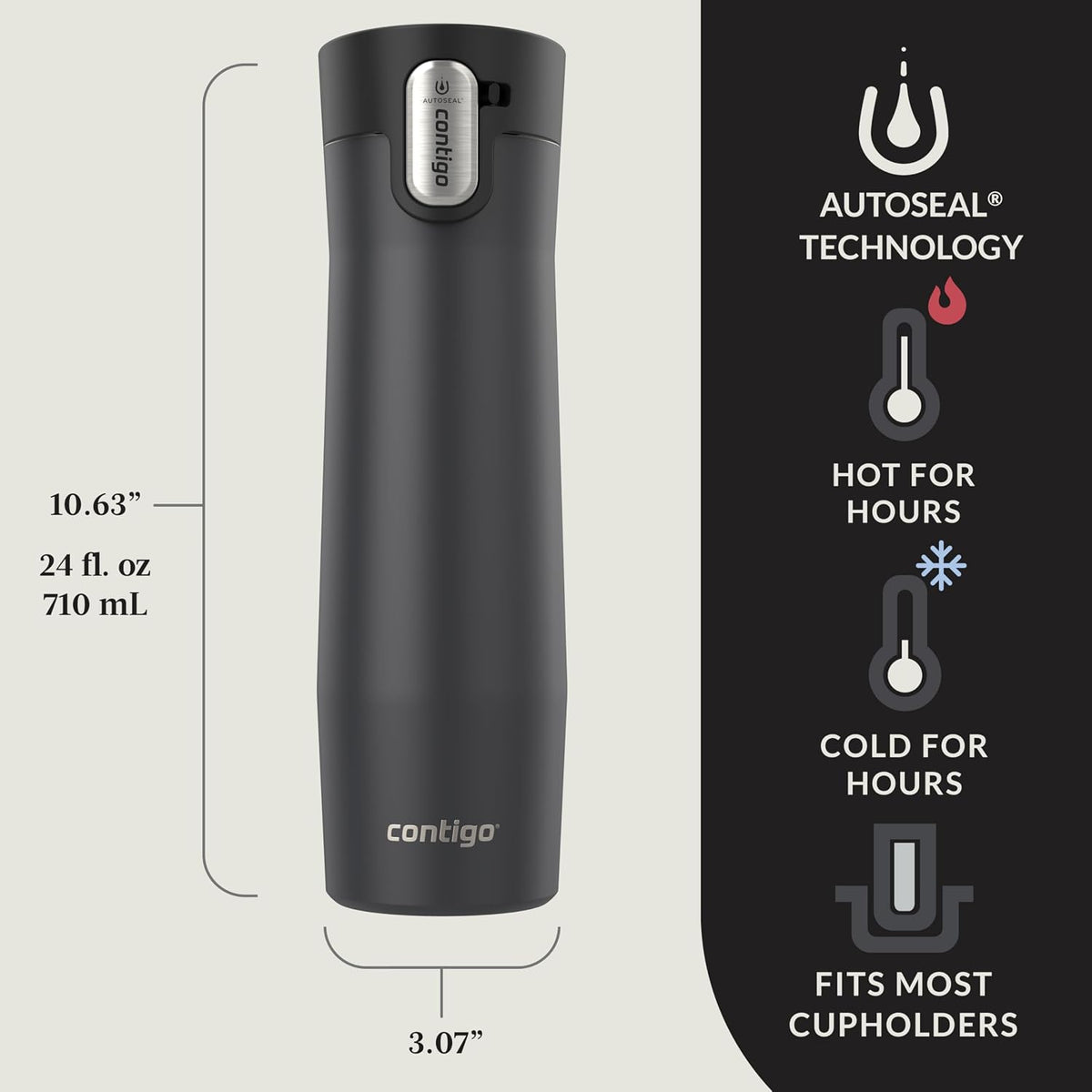 AUTOSEAL West Loop Vacuum-Insulated Stainless Steel Travel Mug with Easy-Clean Lid, 12oz, Glacier Frosted Pearl