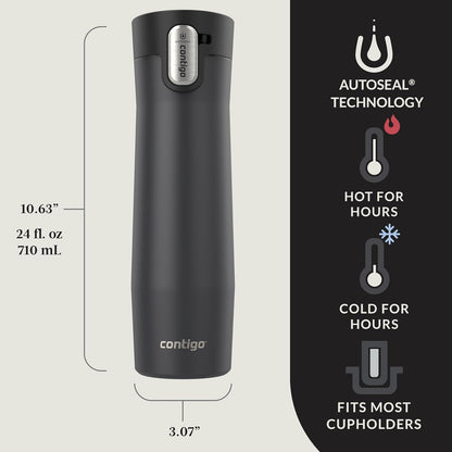AUTOSEAL West Loop Vacuum-Insulated Stainless Steel Travel Mug with Easy-Clean Lid, 12oz, Glacier Frosted Pearl