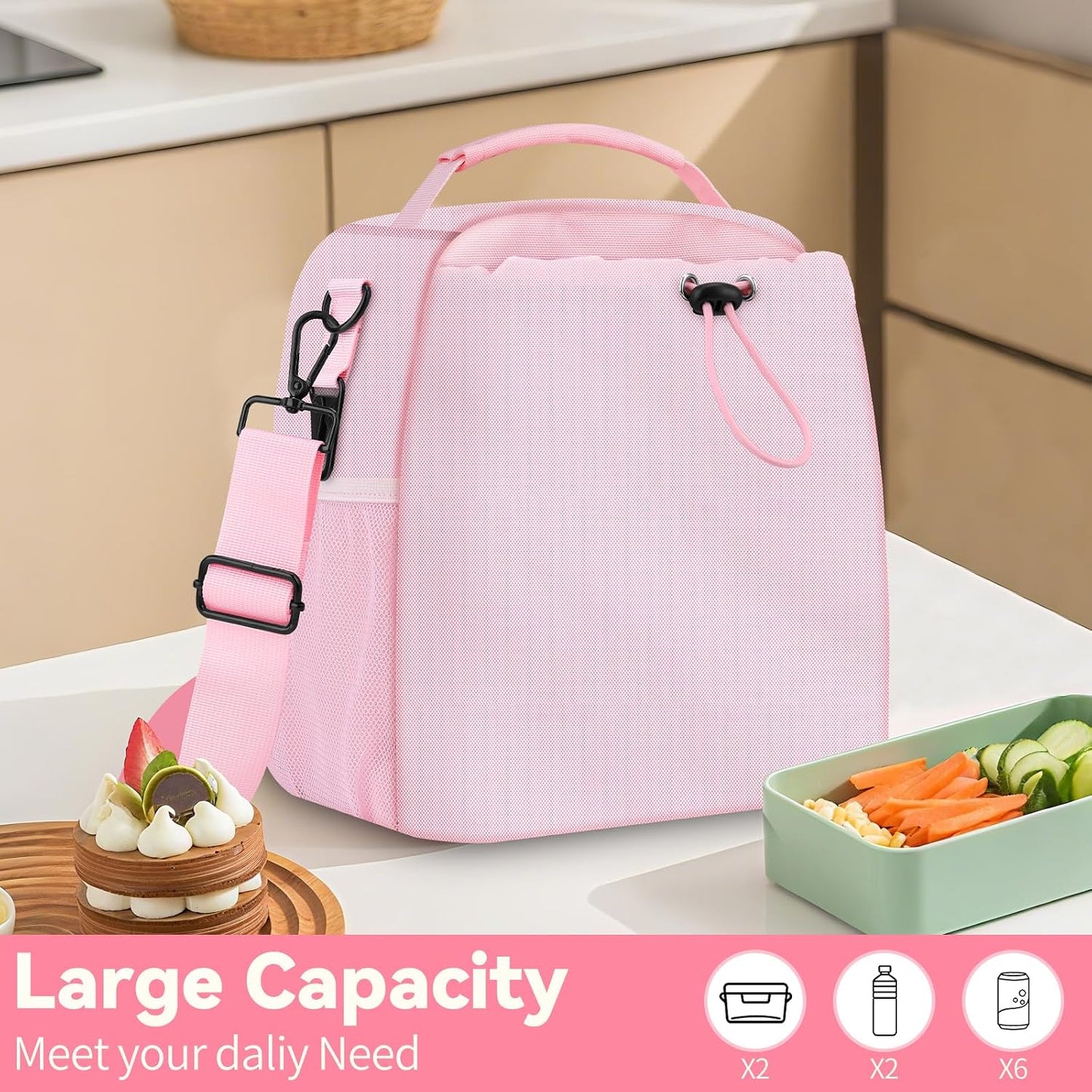 Insulated Lunch Bag for Man & Women with Adjustable Shoulder Strap - Compatible with 30/40 OZ Stanley Cups, Leakproof Cooler Lunch Tote Bag for Office, Work, Travel, Picnic (Black)
