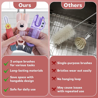 Cup Lid Cleaning Brush, 3 in 1 Lid Cleaner for Tumblers and Water Bottles, Gap Cleaning Brush with Straw Hole Detail Tool, Multifunctional Brush for Daily Use (Pink Purple)