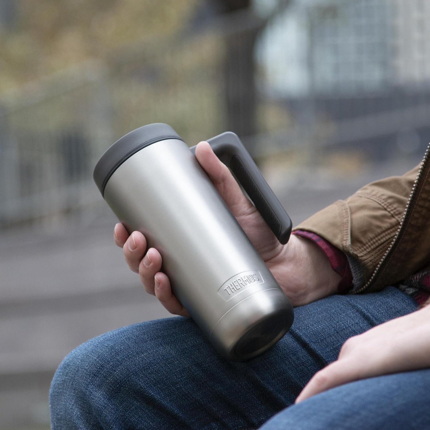 ALTA SERIES Stainless Steel Mug 18 Ounce, Matte Steel/Espresso Black