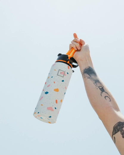 Paracord Handle - Fits Wide Mouth Water Bottles - Durable Carrier, Secure Accessories, Survival Strap Cord, Safety Ring, and Carabiner - Seven Core Paracord Bracelet